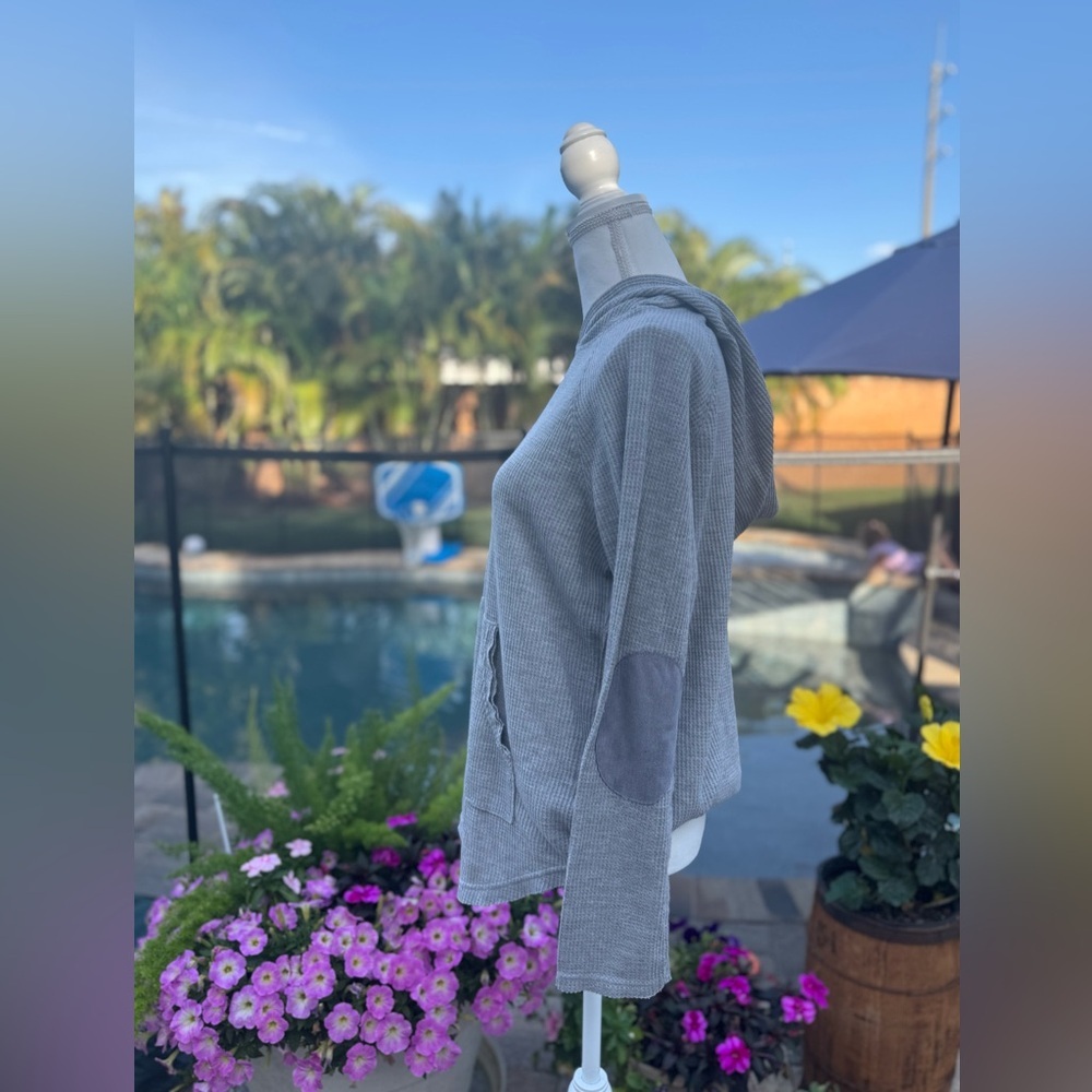 Gray Hooded Sweater with Elbow Patches